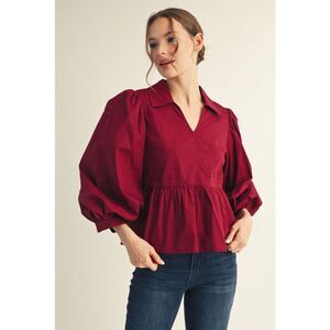 239. Burgundy Peplum Cotton Blouse